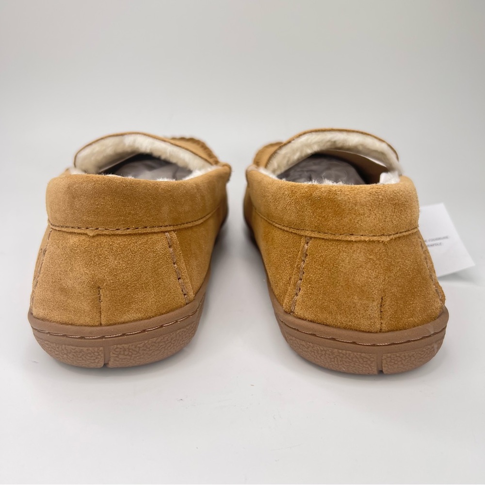 NWT Lands’ End Men’s English Tan Suede Leather Faux Fur Lined Moccasin Slippers - Picture 6 of 15
